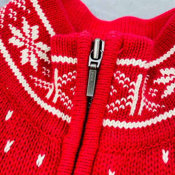 Lands End Sweater Mend Large Red Knit 1/4 Quarter Zip Nordic Fair Isle Cotton - Picture 3 of 10